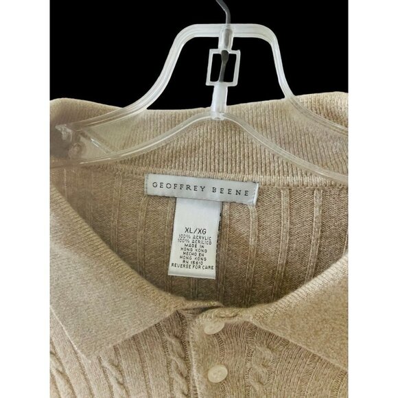 GEOFFREY BEENE MENS LONG SLEEVE COLLARED QUARTER BUTTON TAN SWEATER EUC XL - Picture 3 of 5